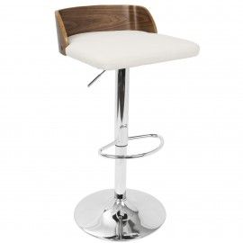 Mid-Century Modern Adjustable Bar stool in Walnut and Cream Maya LumiSource - 1