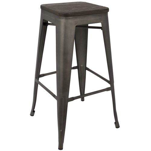 Set of 2 Stackable Industrial Bar stools with Dark Espresso Top and Antique Finished base Oregon LumiSource - 1