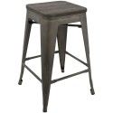 Set of 2 Industrial Stackable Counter Stools with Antique Frame and Espresso Wood Oregon