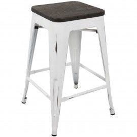 Set of 2 Industrial Stackable Counter Stools with White Frame and Espresso Wood Oregon LumiSource - 1