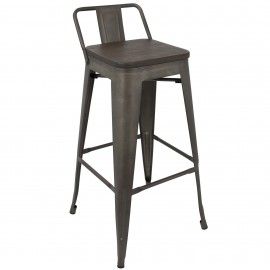 Set of 2 Industrial Low Back Bar Stools with Antique Frame and Espresso Wood Oregon
