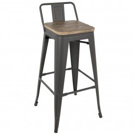 Set of 2 Industrial Low Back Bar Stools with Grey Frame and Brown Wood Oregon
