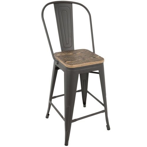 Set of 2 Industrial Counter Stools with Grey Frame and Brown Wood Oregon LumiSource - 1