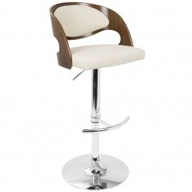 Mid-Century Modern Adjustable Bar stool in Walnut and Cream Pino