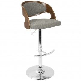 Mid-Century Modern Adjustable Bar stool in Walnut and Grey Pino LumiSource - 1