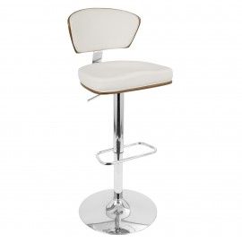 Height Adjustable Mid-century Modern Bar stool in Walnut and White Ravinia LumiSource - 1