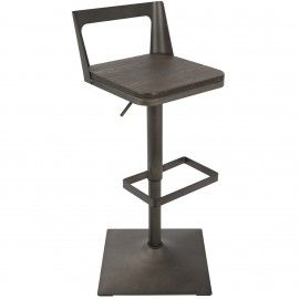 Industrial Bar Stool with Antique Frame and Espresso Wood Samurai