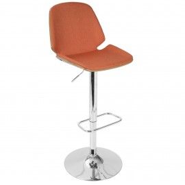 Mid-Century Modern Bar stool in Orange Fabric and Walnut Wood Serena LumiSource - 1