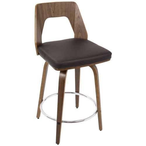 Set of 2 Mid-Century Modern Counter Stools in Walnut and Brown Trilogy LumiSource - 2