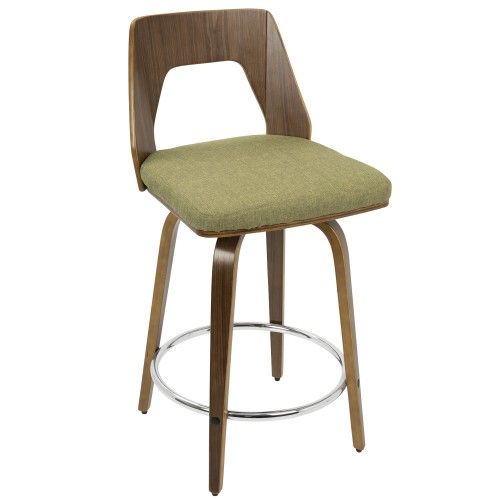 Set of 2 Mid-Century Modern Counter Stools in Walnut and Vintage Green Trilogy LumiSource - 2