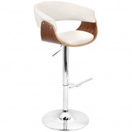 Adjustable Mid-century Modern Bar stool in Walnut and Cream Vintage