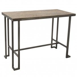 Industrial Counter Table with Wooden Top and Antique Frame Roman