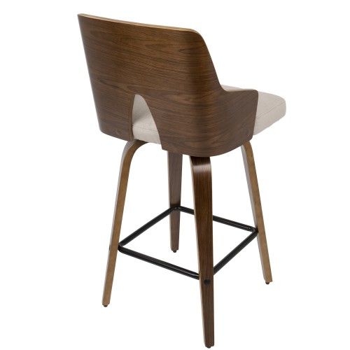 Set of 2 Mid-Century Modern Counter Stools in Walnut and Beige Fabric Ariana LumiSource - 4