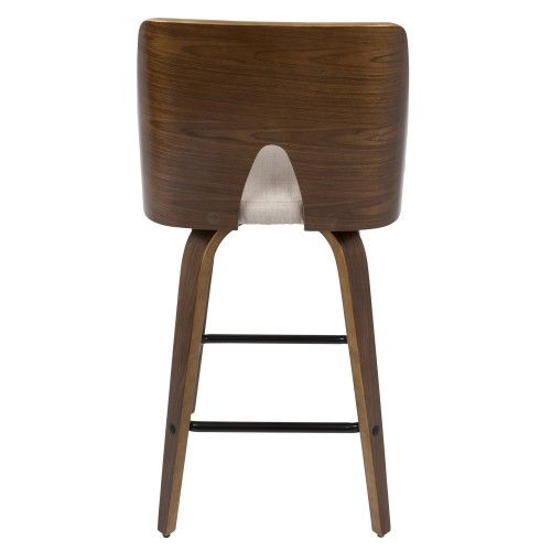 Set of 2 Mid-Century Modern Counter Stools in Walnut and Beige Fabric Ariana LumiSource - 5