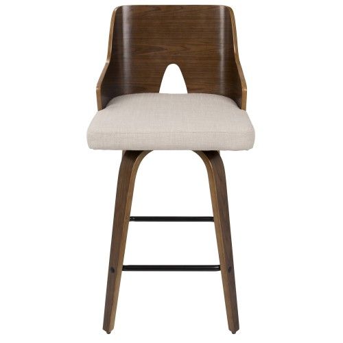 Set of 2 Mid-Century Modern Counter Stools in Walnut and Beige Fabric Ariana LumiSource - 6