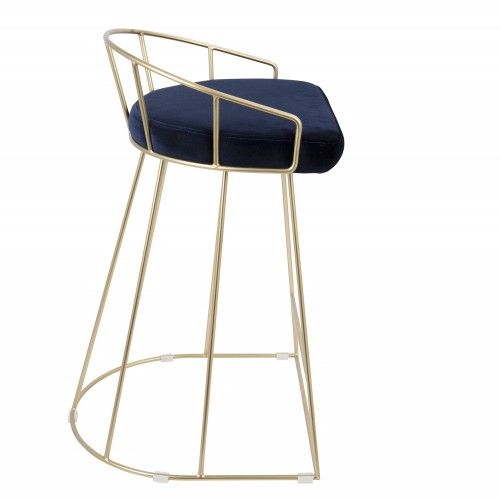 Contemporary Counter Stool in Gold and Blue Velvet Canary