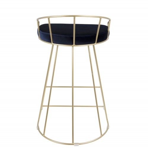 Contemporary Counter Stool in Gold and Blue Velvet Canary