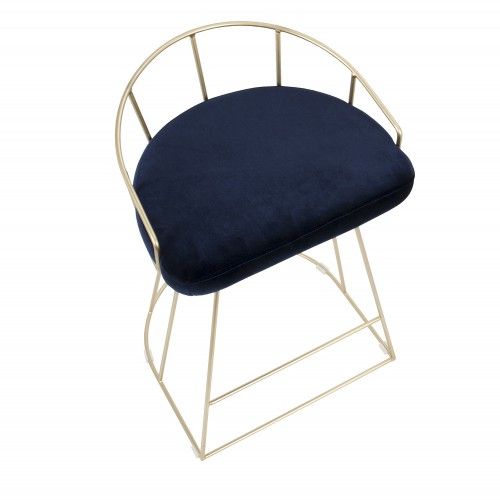 Contemporary Counter Stool in Gold and Blue Velvet Canary