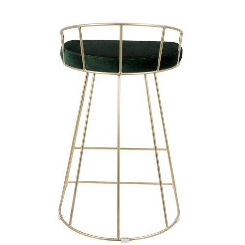 Contemporary Counter Stool in Gold and Green Velvet