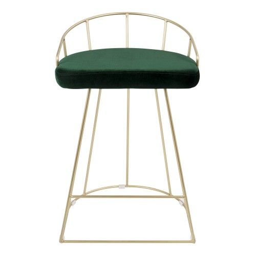 Contemporary Counter Stool in Gold and Green Velvet