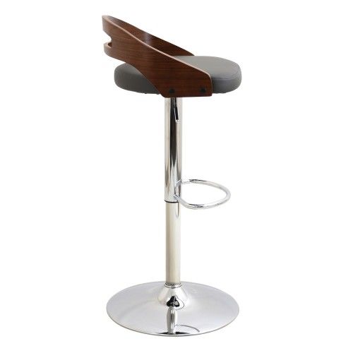 Mid-century Modern Bar Stool in Walnut and Grey Cassis LumiSource - 2