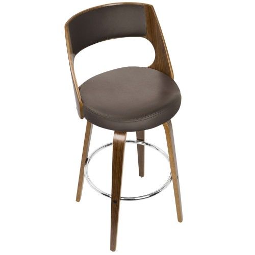 Mid-century Modern Bar Stool in Walnut and Brown Cecina