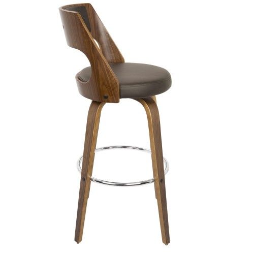 Mid-century Modern Bar Stool in Walnut and Brown Cecina