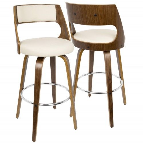 Mid-century Modern Bar Stool in Walnut and Cream Cecina