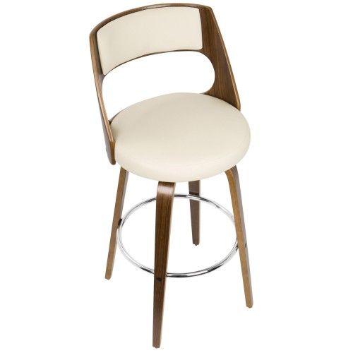 Mid-century Modern Bar Stool in Walnut and Cream Cecina