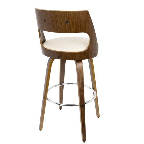 Mid-century Modern Bar Stool in Walnut and Cream Cecina