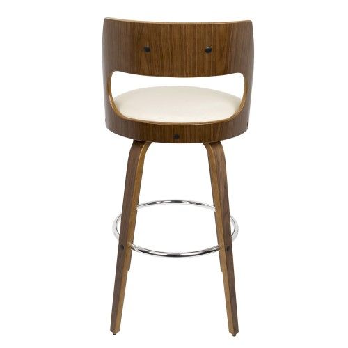 Mid-century Modern Bar Stool in Walnut and Cream Cecina