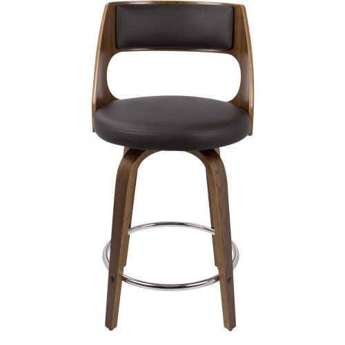 Mid-Century Modern Counter Stool In Walnut And Brown Cecina