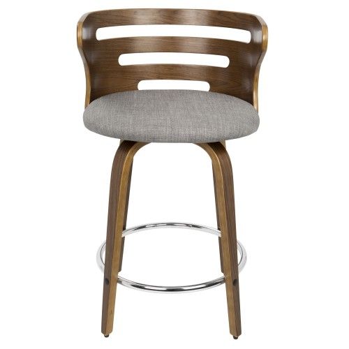 Mid-century Modern Counter Stool in Walnut and Grey Cosini