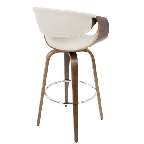 Mid-Century Modern Bar Stool in Walnut Wood and Cream Fabric Curvini