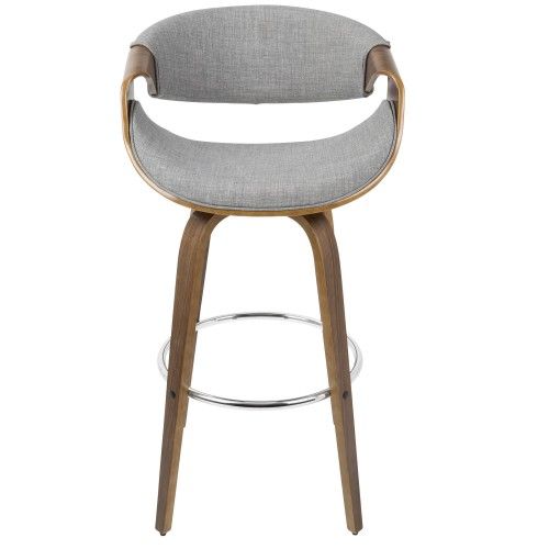 Mid-Century Modern Barstool in Walnut Wood and Grey Fabric Curvini