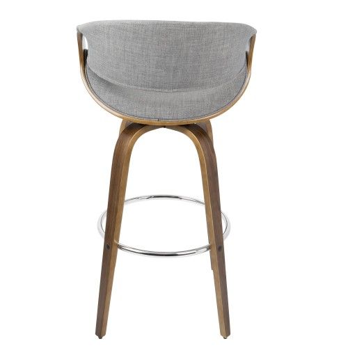 Mid-Century Modern Barstool in Walnut Wood and Grey Fabric Curvini