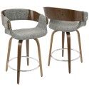 Set of 2 Mid-Century Modern Counter Stool in Walnut and Grey Elisa