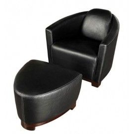 Modern Black Leather Lounge chair with ottoman Limo