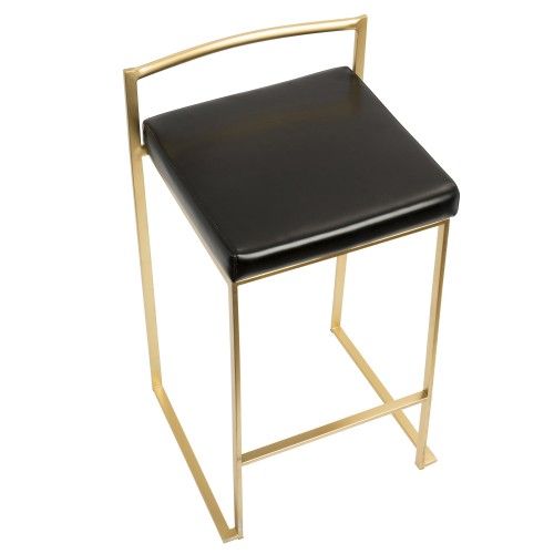 2 Contemporary Counter Stools in Gold and Black