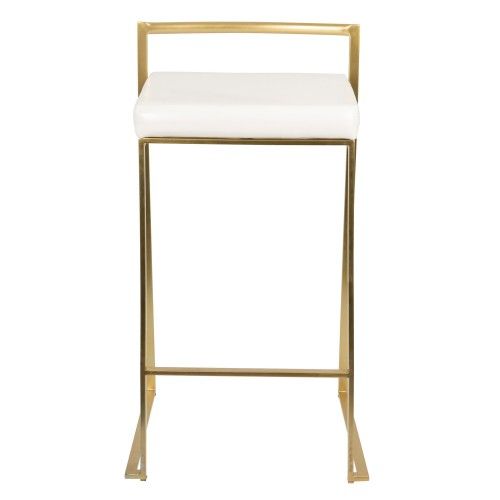 2 Contemporary Counter Stools in Gold and White Fuji