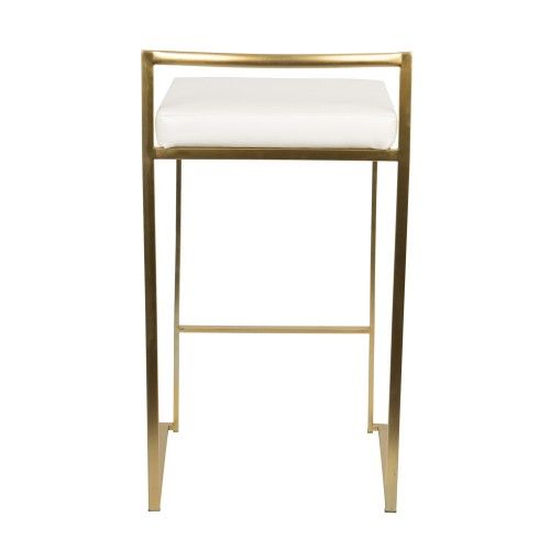 2 Contemporary Counter Stools in Gold and White Fuji