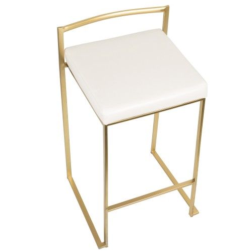 2 Contemporary Counter Stools in Gold and White Fuji