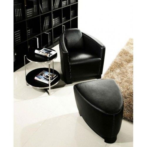 Modern Black Leather Lounge chair with ottoman Limo