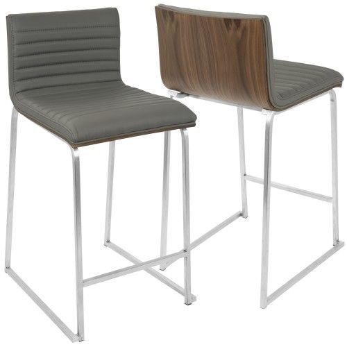Set of 2 Contemporary Counter Stools in Walnut and Grey Mara LumiSource - 1