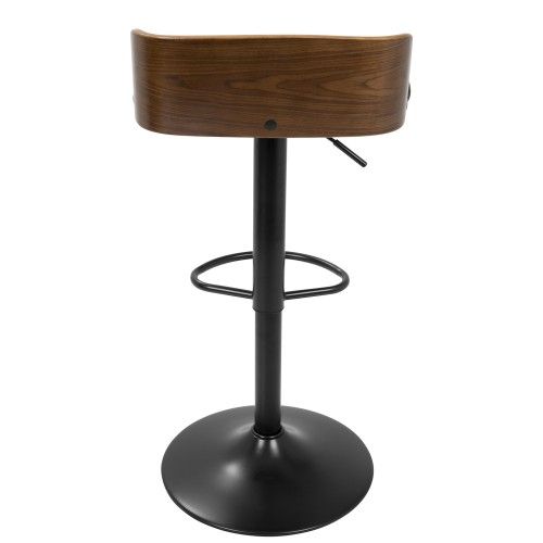 Mid-Century Modern Adjustable Bar stool in Walnut and Charcoal Fabric Maya LumiSource - 6