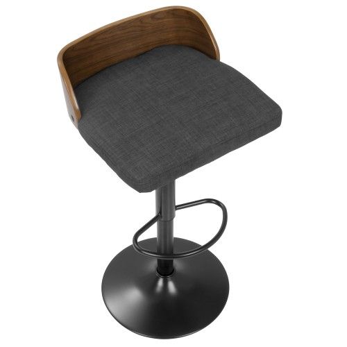 Mid-Century Modern Adjustable Bar stool in Walnut and Charcoal Fabric Maya LumiSource - 7