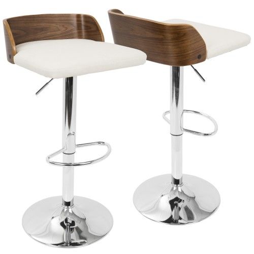 Mid-Century Modern Adjustable Bar stool in Walnut and Cream Maya LumiSource - 2