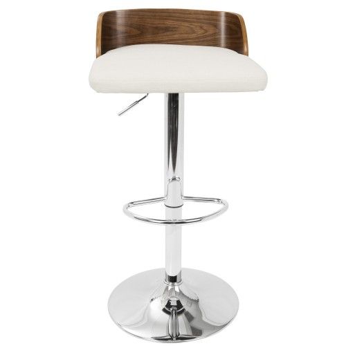 Mid-Century Modern Adjustable Bar stool in Walnut and Cream Maya LumiSource - 3