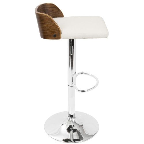 Mid-Century Modern Adjustable Bar stool in Walnut and Cream Maya LumiSource - 4