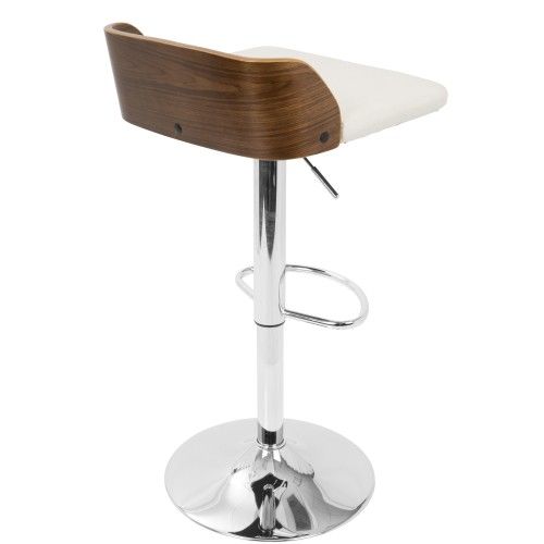 Mid-Century Modern Adjustable Bar stool in Walnut and Cream Maya LumiSource - 5